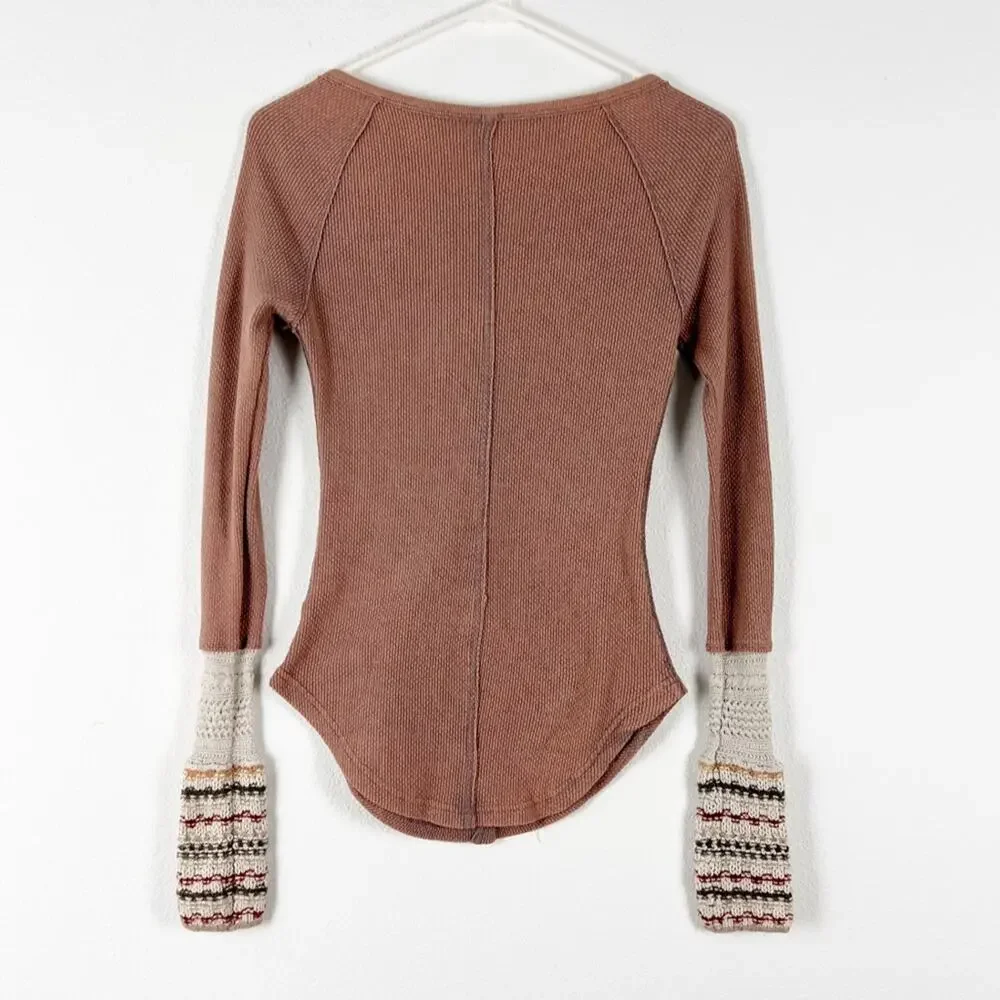 Free People Alpine Cuffed Ski Lodge Thermal Henley Top Size XS